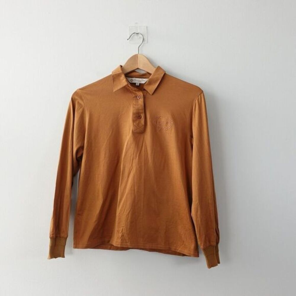 Vintage CHRISTIAN DIOR Womens Polo Shirt S Caramel Italian Fall Rustic ITALY